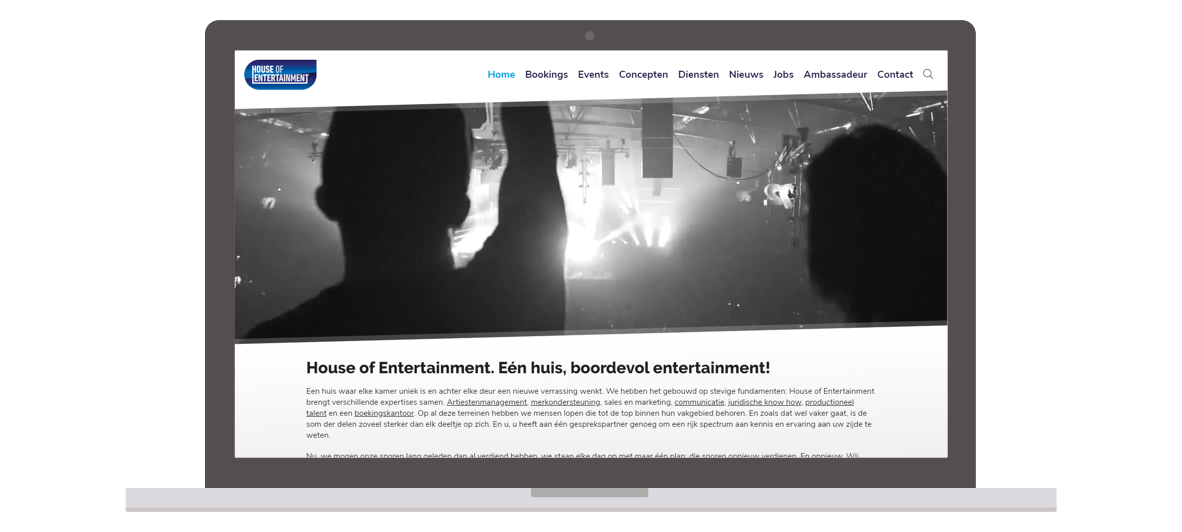 Website laten maken in Aalst. Foto: website House of Entertainment (Aalst)